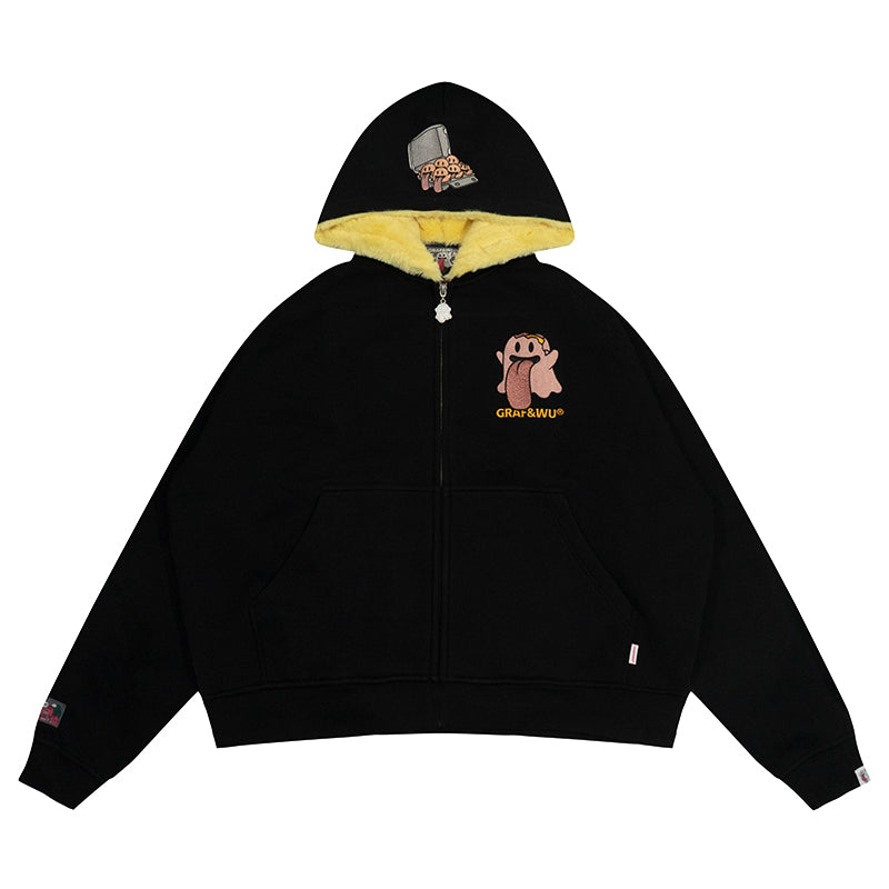GRAF&WU Egg Cute Ghost Imitation Mink Velvet Hoodie