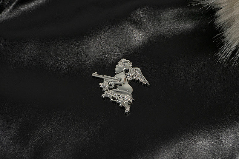 GRAF&WU Detachable Fur Collar PU Leather Metal Angel Deer Thick Jacket - Premium Winter Streetwear
