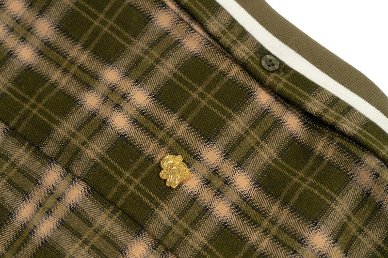 GRAF&WU Embroidered Plaid Button Up Shirt Ribbed Trim Oversized Streetwear