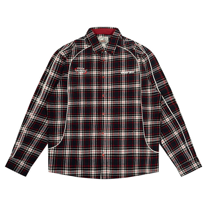GRAF&WU Racing-themed Embroidered Streetwear Loose Brushed Shirt