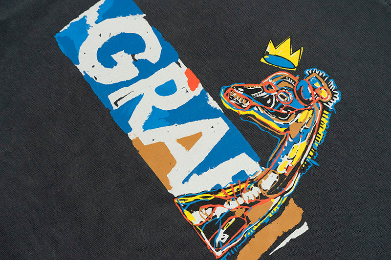 GRAF&WU Basquiat Graphic Print Loose Long Sleeve Shirt