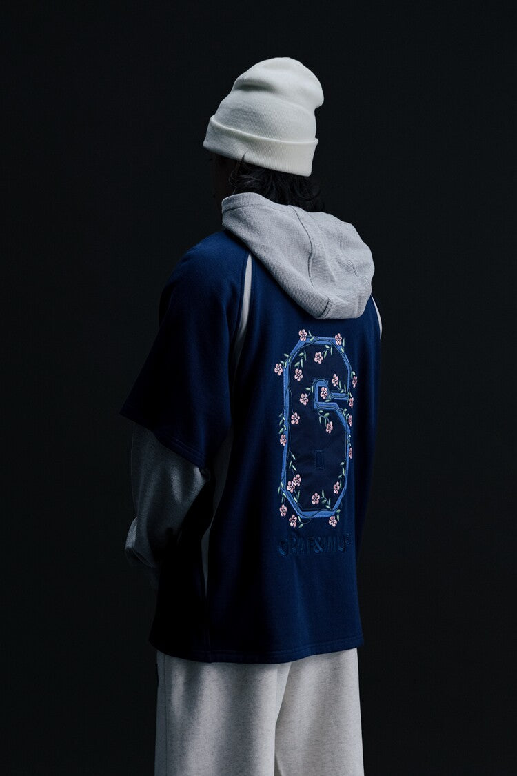 GRAF&WU Blokecore Floral Embroidery Thin Layered Look Jersey Hoodie