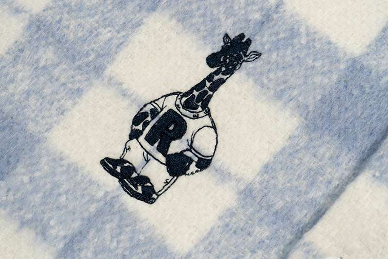 GRAF&WU Porcelain Blue Embroidered Deer Streetwear Loose Thick Shirt