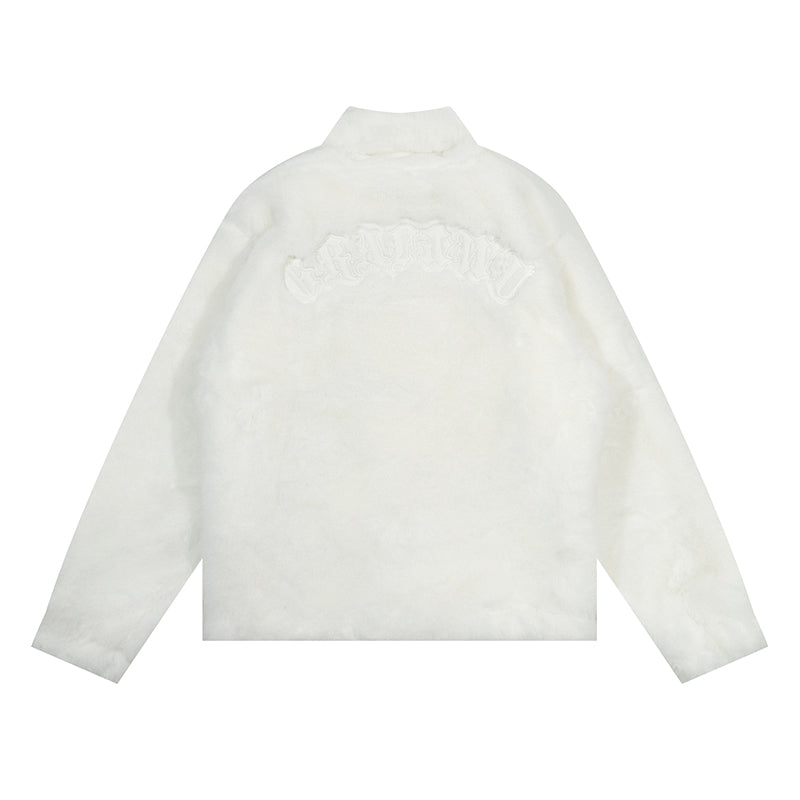 GRAF&WU Snakeskin Patch Embroidery Logo Faux Fur Jacket - Luxury Streetwear Coat