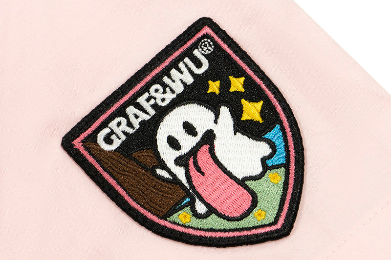 GRAF&WU Cute Button Embroidered Patch Vacation Lightweight Shorts