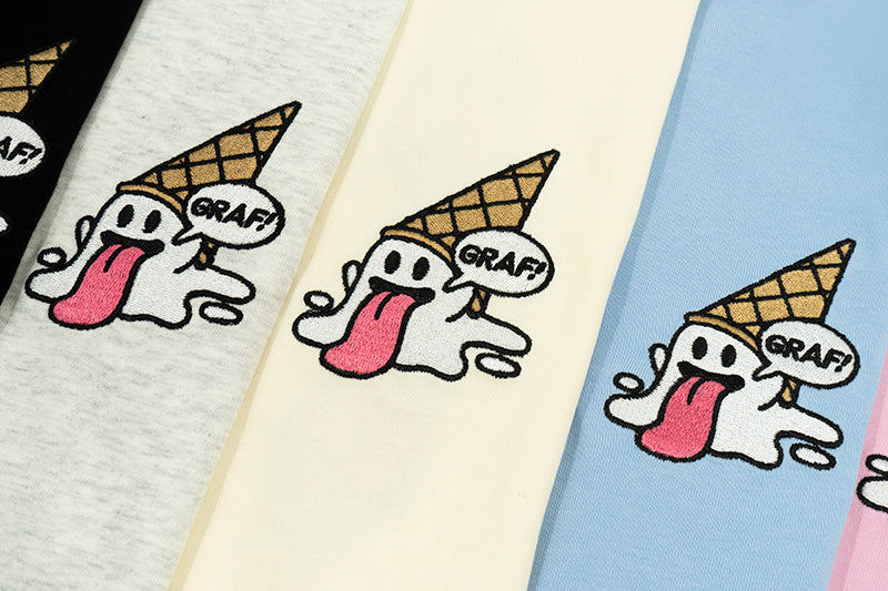 GRAF&WU 【Summer Special】T-shirts12 Ice Cream Cute Ghost Short Sleeves Embroidered Short Sleeve Men Women Cotton Casual T-shirt