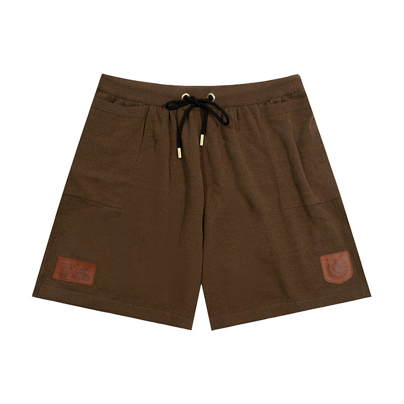 GRAF&WU Leather Dragon Label Chenille Knit Solid Sports Shorts