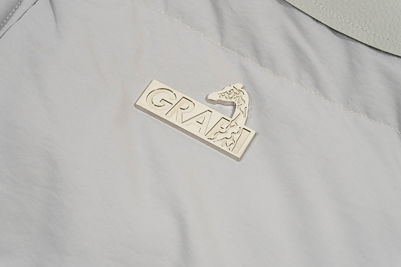 GRAF&WU Metal AK47 Angel Deer Logo PU Leather Collar Down Jacket