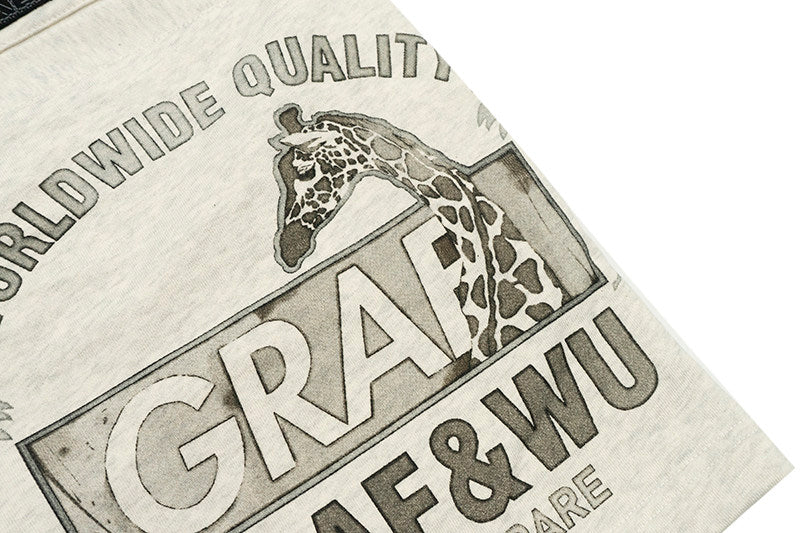 GRAF&WU Vintage Floral Giraffe Goddess Blessing Print Athletic Shorts