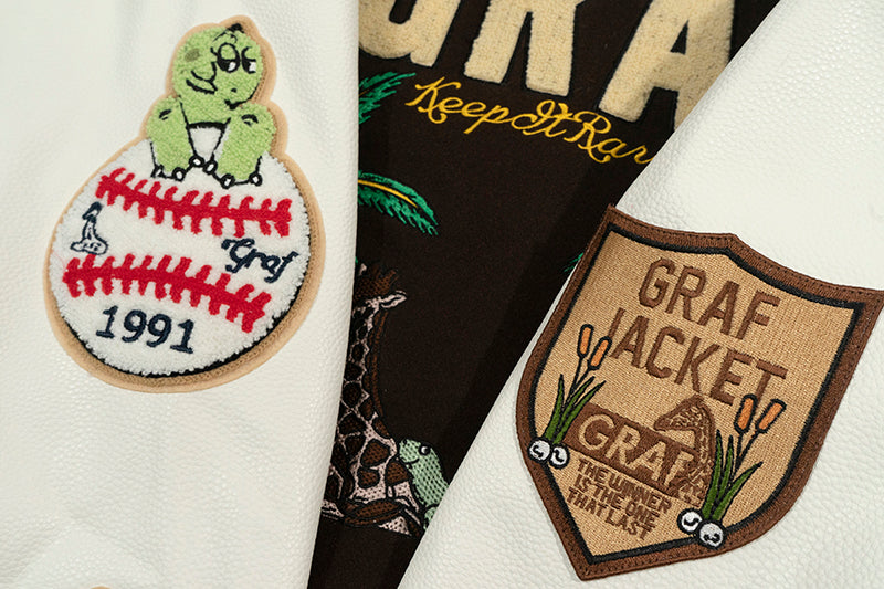 GRAF&WU Turtle Deer Race Leather Sleeved Retro Baseball Jacket - Premium Streetwear