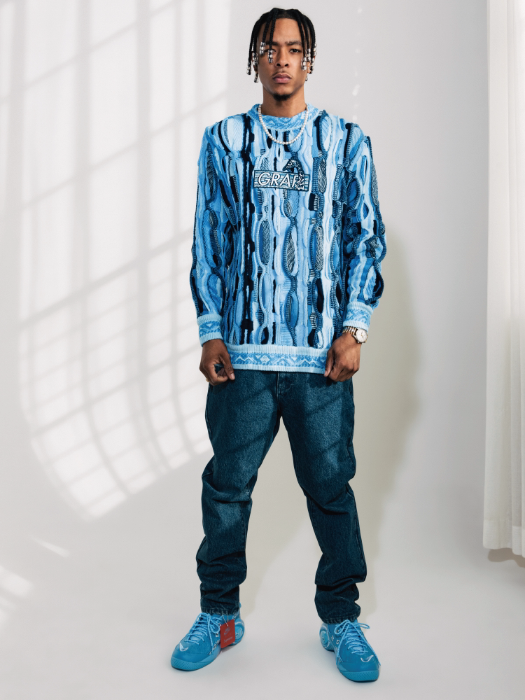 GRAF&WU Retro 3D Wave Pattern Street Art Knit Sweater