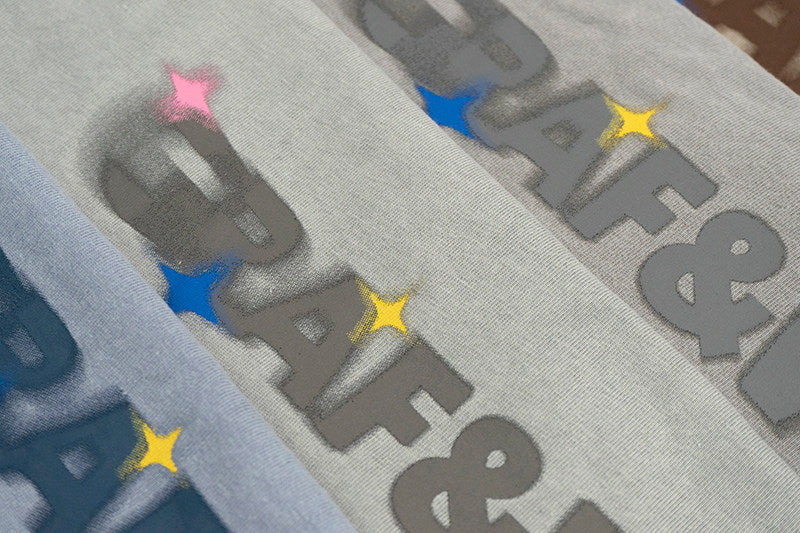 GRAF&WU Washed Distressed Phantom Letter Print Couple Raglan Long Sleeves