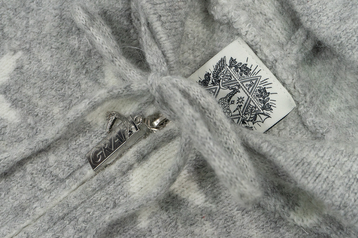 GRAF&WU Badge Star Graphic Mohair Cardigan Zipper Sweater