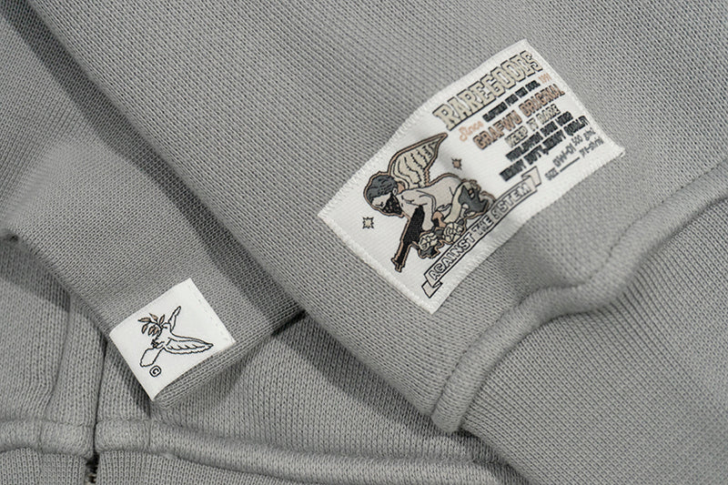 GRAF&WU Zip-up Hoodie Metal Deer Emblem Thick Fleece Cardigan