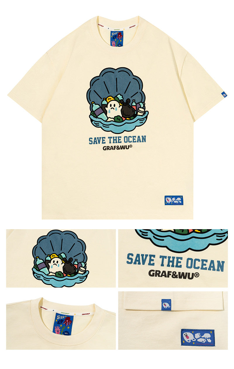 GRAF&WU Protect Ocean Nature Themed Cute Ghost T-shirt