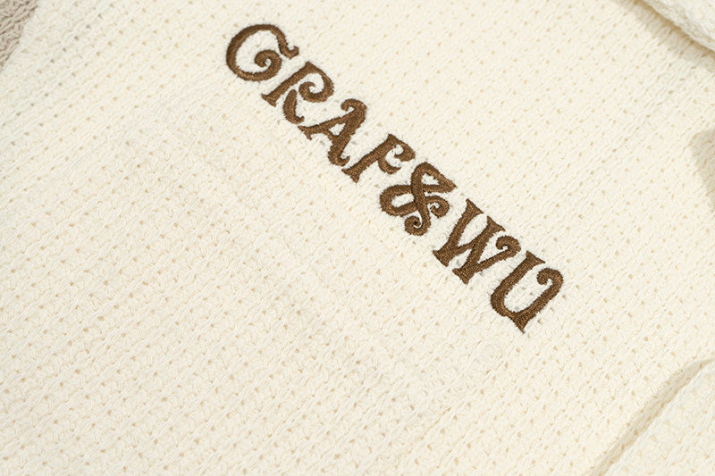 GRAF&WU Victory Angel Embroidered Patch Vacation Style Knitted T-Shirt