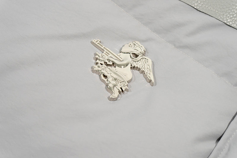 GRAF&WU Metal AK47 Angel Deer Logo PU Leather Collar Down Jacket