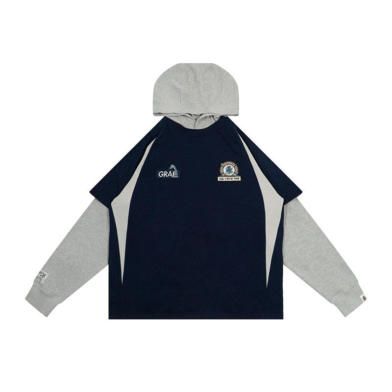 GRAF&WU Blokecore Floral Embroidery Thin Layered Look Jersey Hoodie