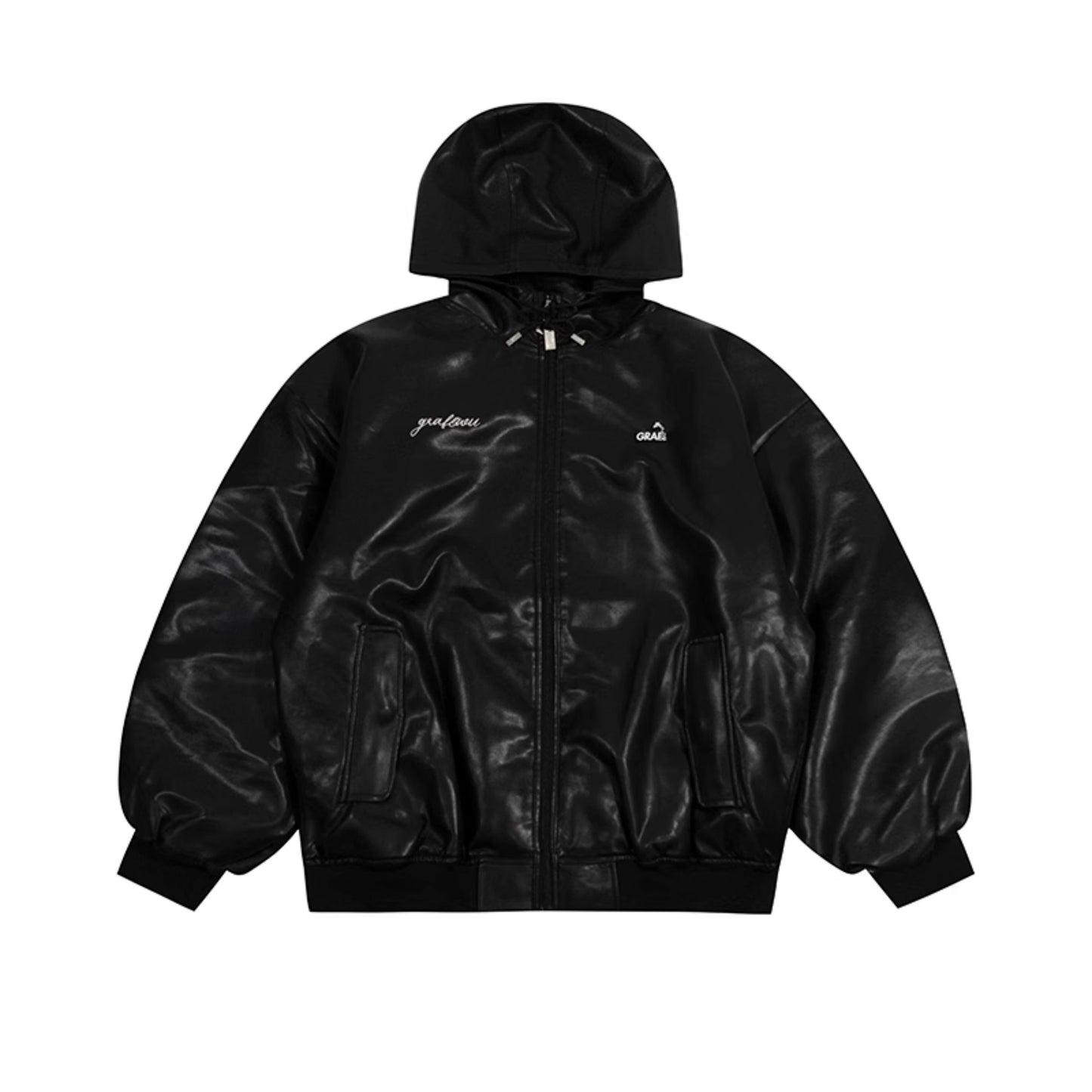 GRAF&WU Winter Vibe Metal Deer Brand Logo MA1 Leather Jacket