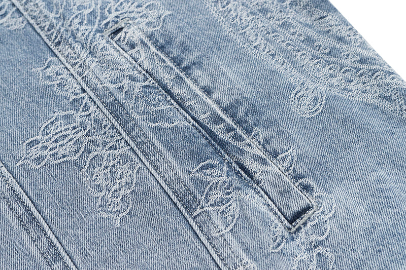 GRAFWU Jacquard Craft Pattern Design Denim Sleeveless