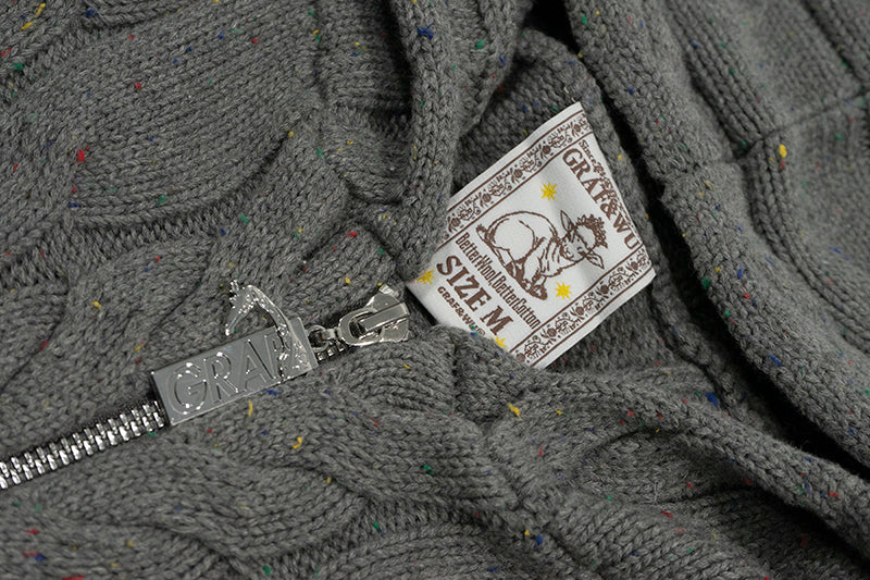 GRAF&WU Embroidered Twist Yarn Colorful Speckled Blended Zip Knit Coat