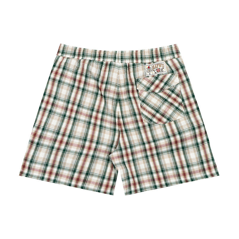 GRAF&WU Classic Deer Embroidery Futuristic Plaid Design Casual Shorts