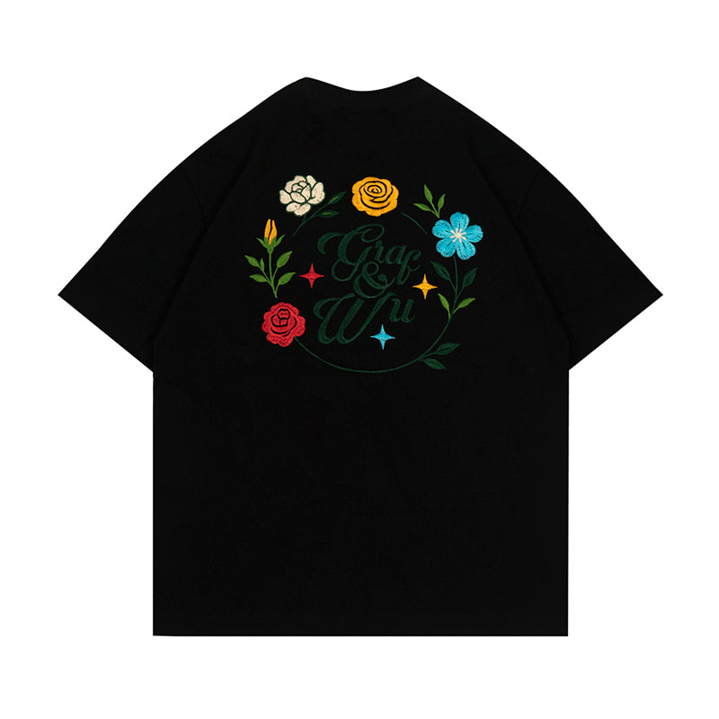 GRAFWU Handmade Embroidered Floral T-Shirt