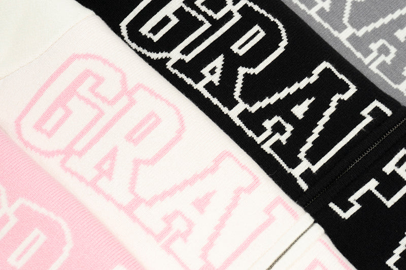 GRAF&WU Soft Knitted Warm Letter Thick Zip-up Sweater