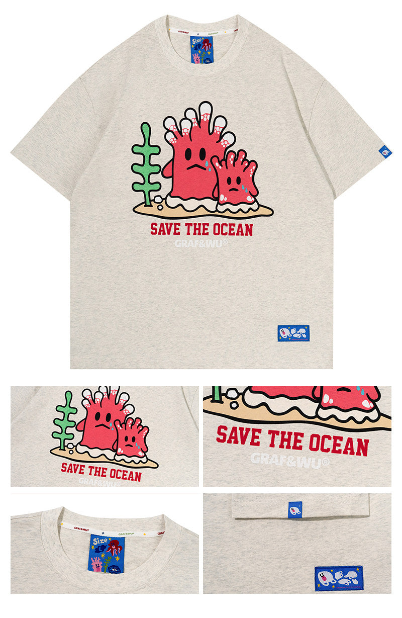 GRAF&WU Protect Ocean Nature Themed Cute Ghost T-shirt