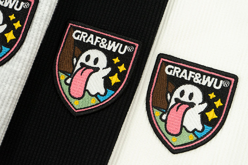GRAFWU Cute Ghost Buttons and Retro Henry Collar T-Shirts
