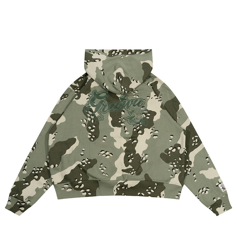 GRAF&WU AK47 Angel Desert Camouflage Streetwear Short Zip-up Hoodie