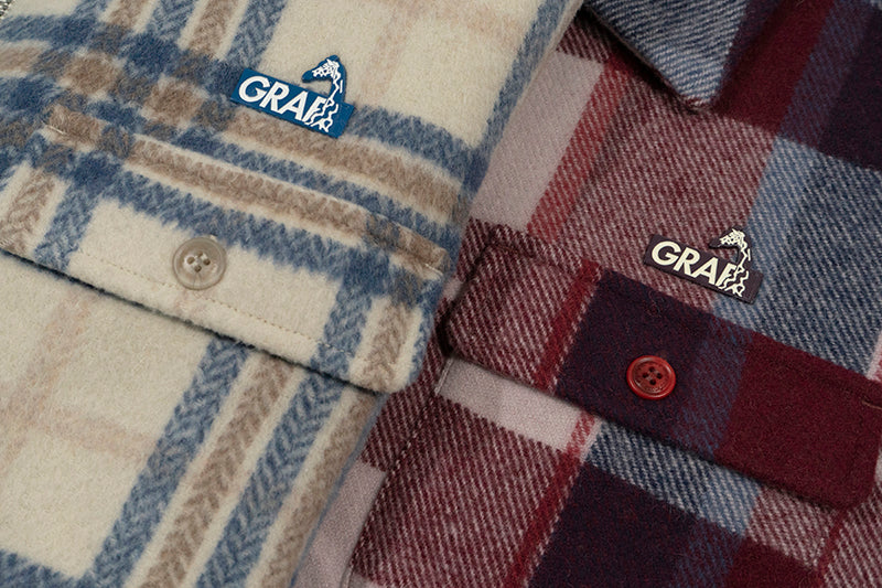 GRAF&WU Metal Deer Logo Woolen Checked Shirt Jacket