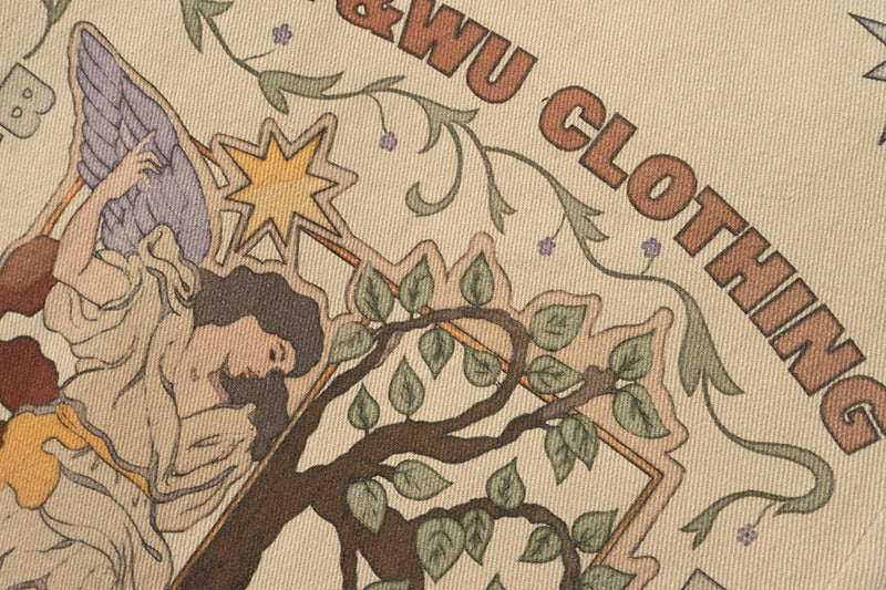 GRAF&WU Brand LOGO Angel Goddess Printing Cargo Pants