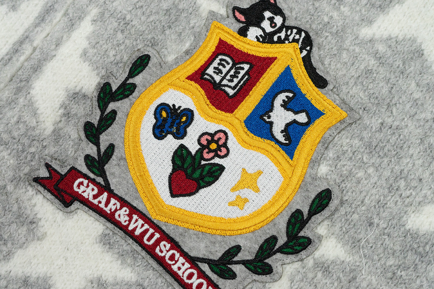 GRAF&WU Badge Star Graphic Mohair Cardigan Zipper Sweater