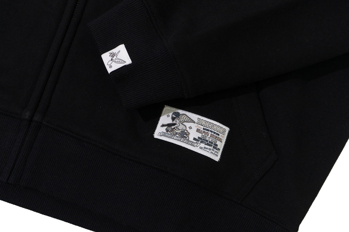 GRAF&WU Loose-Fit Embroidered Fleece Zip-Up Hoodie