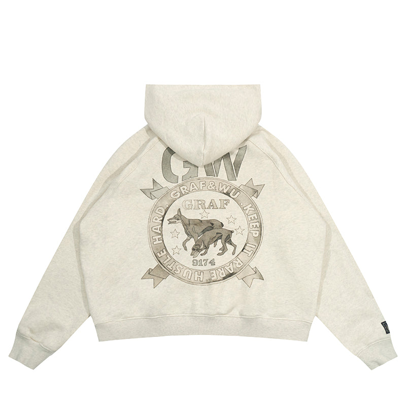 GRAF&WU Vintage Doberman Print Fleece Zip-Up Hoodie