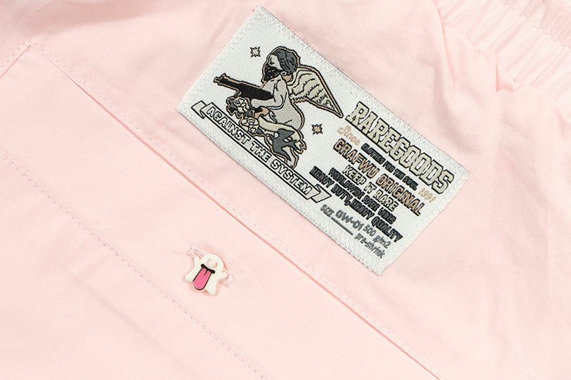 GRAF&WU Cute Button Embroidered Patch Vacation Lightweight Shorts