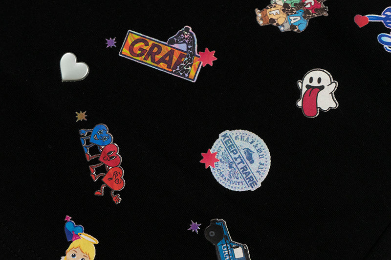 GRAFWU Y2k Sticker Design Pattern Bermuda Shorts