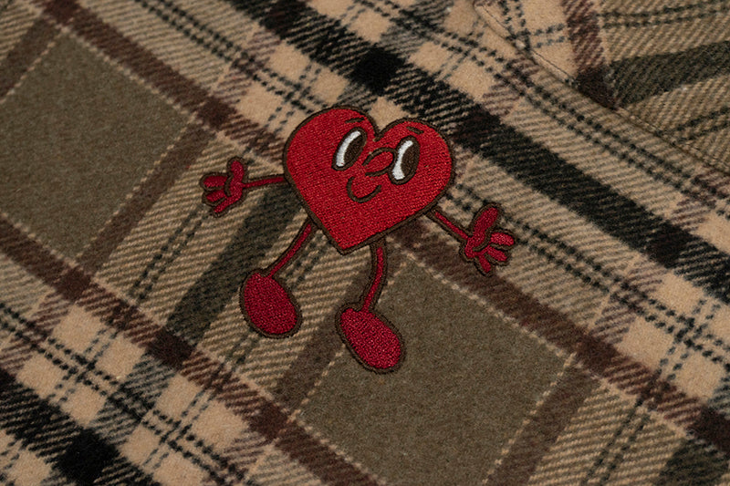 GRAF&WU Plaid 3 LOVE Heart Eembroidery Streetwear Brushed Shirt