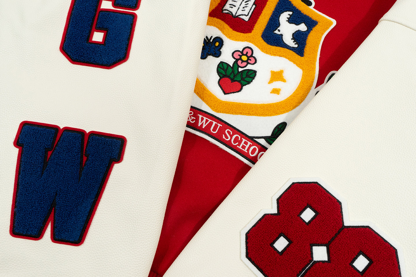 GRAF&WU Sleep Cow Cat Graphic University Leather Sleeve Varsity Jacket