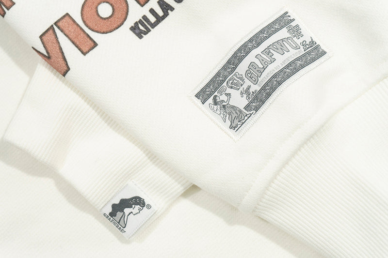 GRAF&WU Fallen Leaves Floral Letter Brass Button Fleece Hoodie