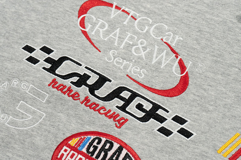 GRAF&WU Racing Gas Car Series Retro Multi-Logo Flame Design Hoodie