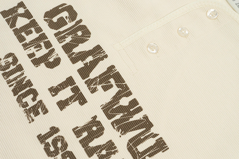 GRAF&WU Vintage Letter Cotton Henley Collar Long-sleeve Shirt