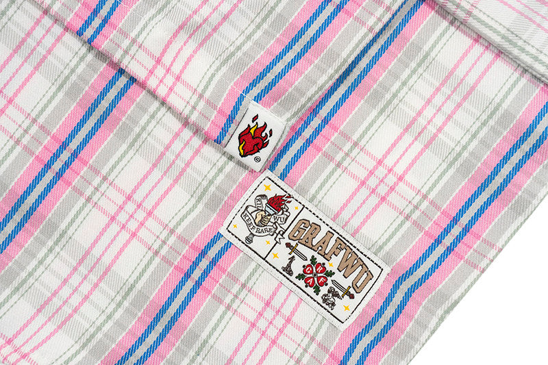 GRAF&WU Classic Embroidered Giraffe Check Casual Short-Sleeve Shirt