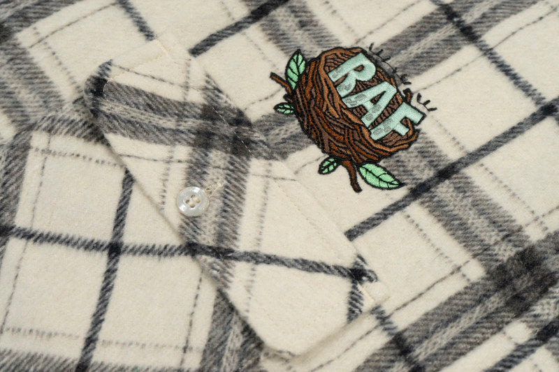 GRAF&WU Embroidered Blue Bird Nest Streetwear Plaid Brushed Shirt