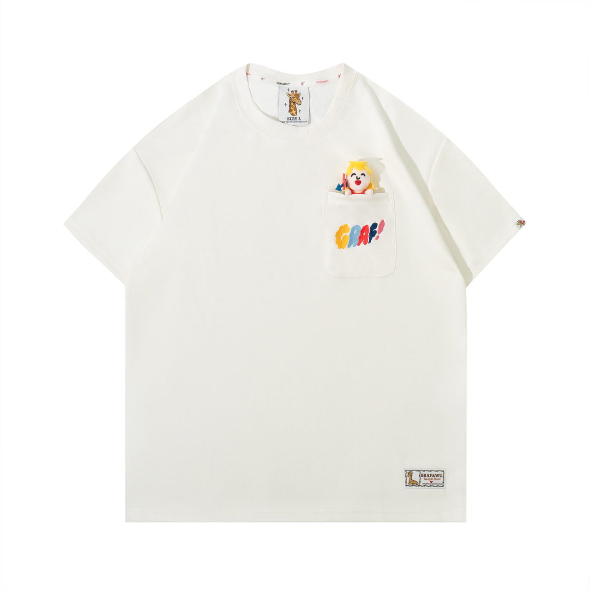 GRAF&WU Pocket Plush Doll Giraffe Angel Cute Ghost Characters Design T-Shirt