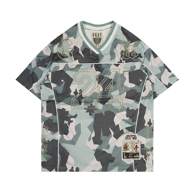 GRAF&WU No.24 Embroidered Mesh Street Camouflage Loose Short-sleeved Jersey