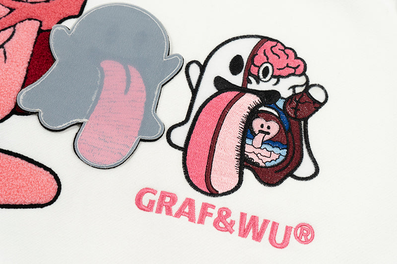 GRAF&WU Sweet Anatomy Cute Ghost Velcro Plush Pink Viscera Fleece Hoodie