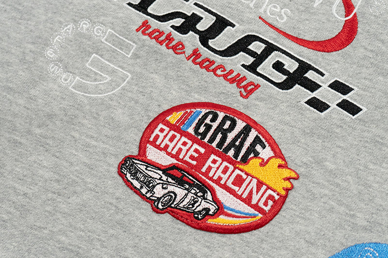 GRAF&WU Racing Gas Car Series Retro Multi-Logo Flame Design Hoodie