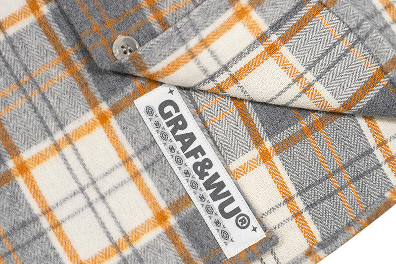 GRAF&WU Giraffe Embroidered Flannel Loose Plaid Shirt